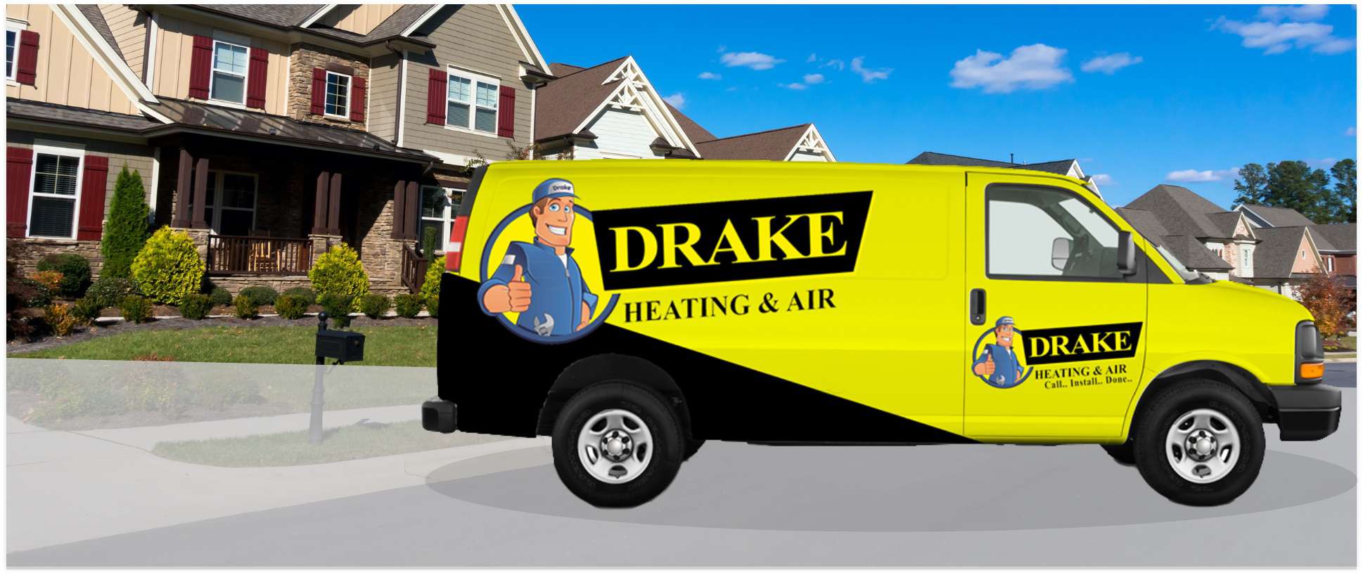 Drake Heating And Air Van In Neighborhood